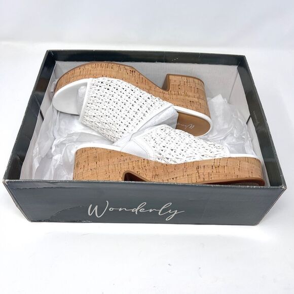 Wonderly Halo White Vegan Leather Slide Platform Cork Block Heel Belk Sandal 8.5 - Picture 9 of 13